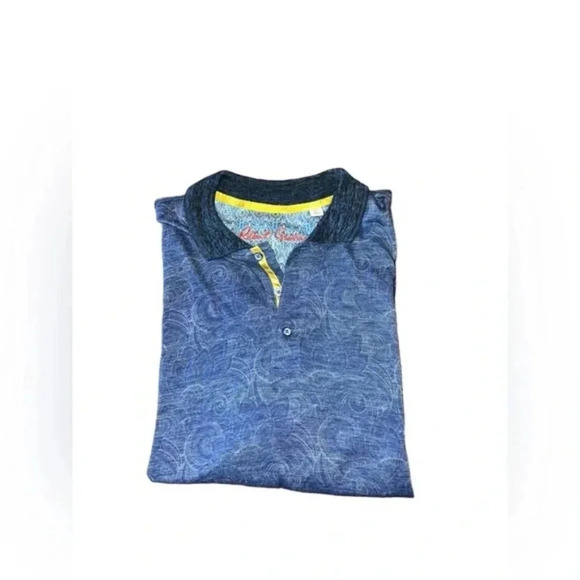Robert Graham Mens Polo Shirt L Blue Lotus Swirl Short Sleeve - Picture 1 of 6